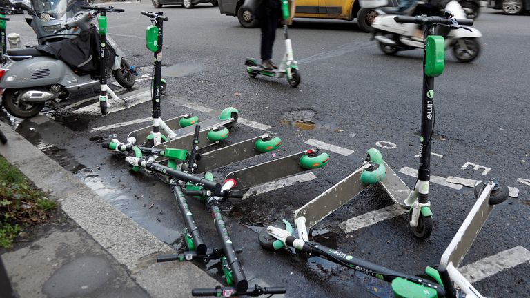 Lime e-scooters on the streets of Paris