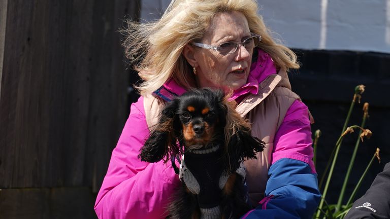 Well wishers arrive at the Walnut Tree Pub in Aldington, Kent, as they wait for Paul O&#39;Grady&#39;s funeral cortege to travel through the village of Aldington, Kent, ahead of his funeral at St Rumwold&#39;s Church. Picture date: Thursday April 20, 2023.
