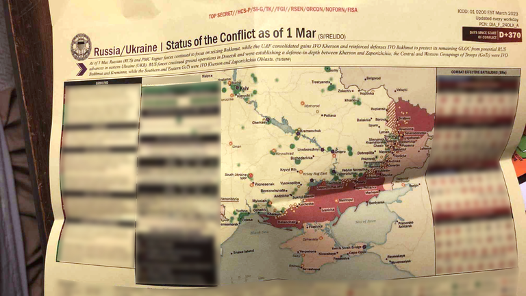 Leaked Pentagon documents include a map that appears to detail the movement of Russian troops in Ukraine.