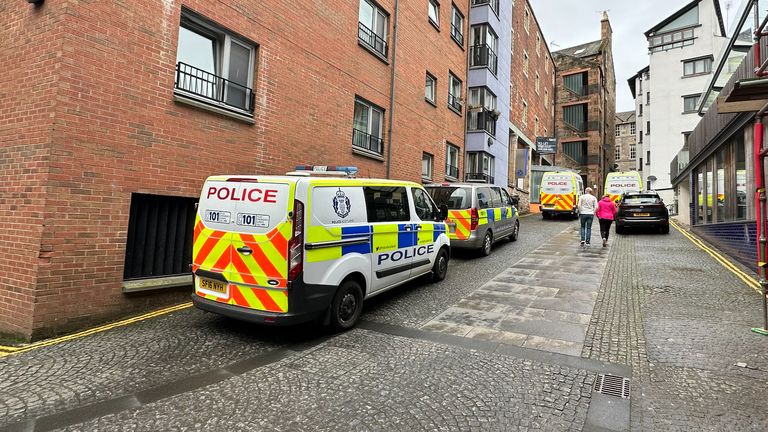 Police officers at the headquarters of the Scottish National Party (SNP) in Edinburgh following the arrest of former chief executive Peter Murrell. Police Scotland are conducting searches at a number of properties in connection with the ongoing investigation into the funding and finances of the party. Picture date: Wednesday April 5, 2023. 
