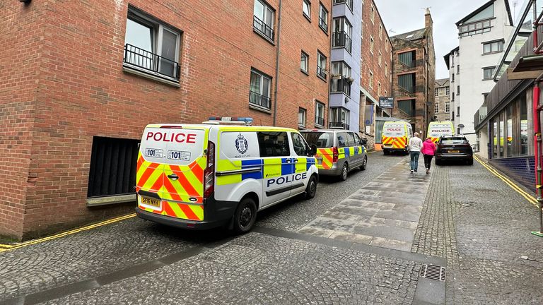 Police officers at the headquarters of the Scottish National Party (SNP) in Edinburgh following the arrest of former chief executive Peter Murrell. Police Scotland are conducting searches at a number of properties in connection with the ongoing investigation into the funding and finances of the party. Picture date: Wednesday April 5, 2023.
