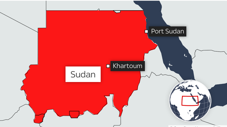 Port Sudan'ın yerini gösteren bir harita