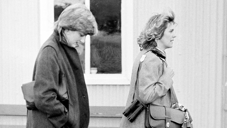 CAMILLA PARKER-BOWLES AND DIANA SPENCER AT LUDLOW RACECOURSE TO WATCH THE HORSE THE IRISH GELDING ALLIBAR WHICH PRINCE CHARLES WAS RIDING IN THE AMATEUR RIDERS HANDICAP STEEPLECHASE IN WHICH HE FINISHED SECOND TODAY.