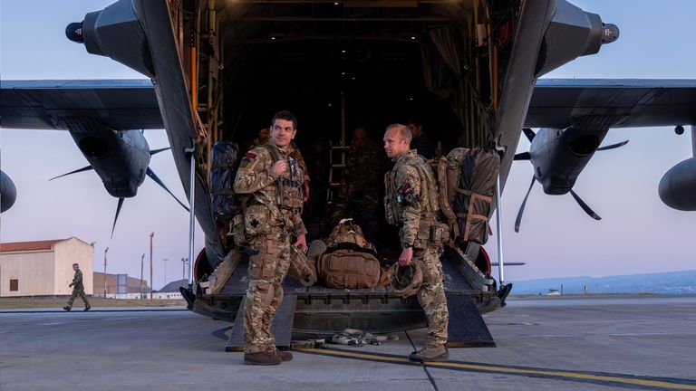 An MoD-supplied image of personnel from the RAF&#39;s 40 Commando Brigade and the Joint Force Head Quarters, in Cyprus, ahead of their mission to Sudan