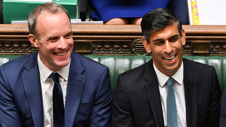 Deputy Prime Minister Dominic Raab and Prime Minister Rishi Sunak laughing
Wednesday November 9, 2022.