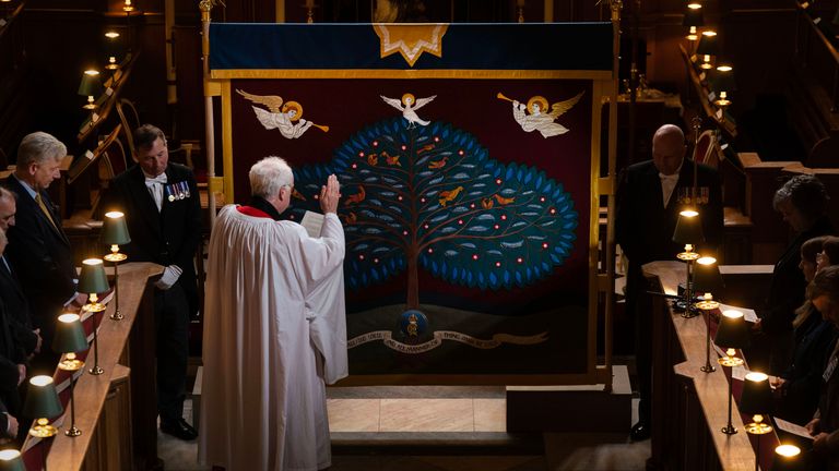 The anointing screen which will be used in the coronation of King Charles III, is blessed