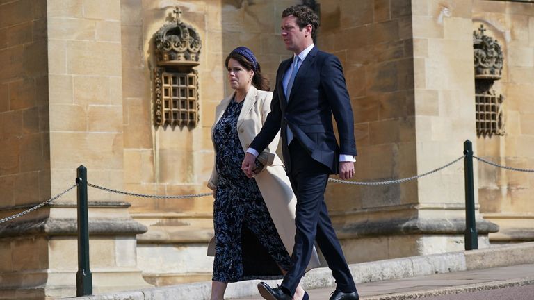Princess Eugenie and Jack Brooksbank attending the service on Sunday. Pic: PA