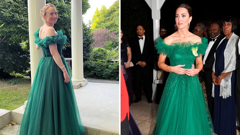 Lady Brook in a green tulle Jenny Packham gown, worn by Kate during her tour of Jamaica