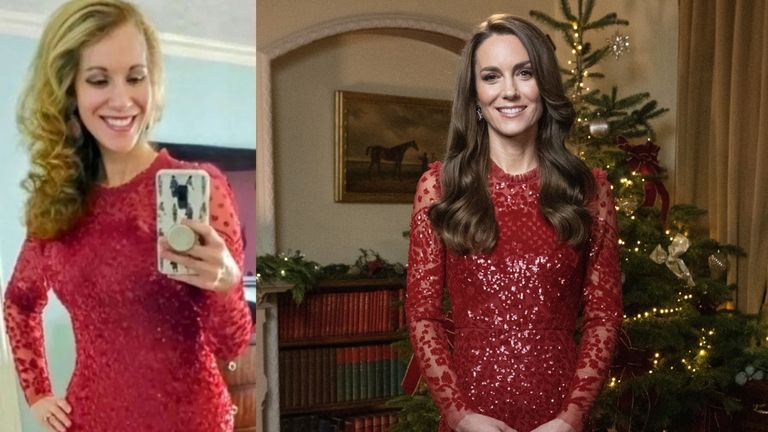 Danielle wearing the same dress worn by the Princess of Wales for her 2022 Together at Christmas promo 