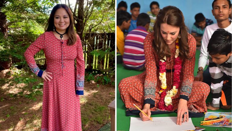 Rowena in a dress Kate wore during her 2016 royal tour of India