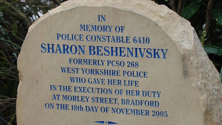 A memorial for WPC Sharon Beshenivsky following its unveiling during a memorial service in Bradford.
