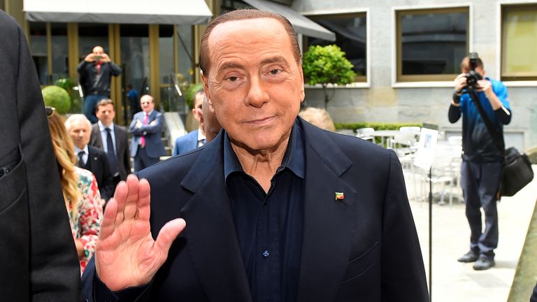 Italy&#39;s former Prime Minister Silvio Berlusconi attends a news conference in support of Forza Italia EU parliamentarian Alberto Cirio, in Turin, Italy May 23, 2019. REUTERS/Massimo Pinca
