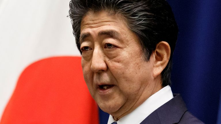 Japanese Prime Minister Shinzo Abe speaks at a news conference at the prime minister&#39;s official residence in Tokyo, Japan June 18, 2020. Rodrigo Reyes Marin/Pool via REUTERS