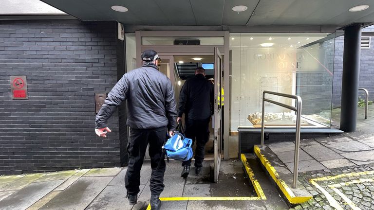 Officers from Police Scotland outside the headquarters of the Scottish National Party (SNP) in Edinburgh following the arrest of former chief executive Peter Murrell. Police Scotland are conducting searches at a number of properties in connection with the ongoing investigation into the funding and finances of the party. Picture date: Wednesday April 5, 2023.
