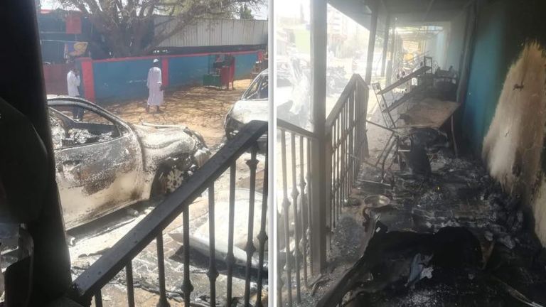 20 Nisan'da El-Obied'deki İngiliz Hastanesinde hasar. Resim: Sudan Doktorları Ön Komitesi  Ticaret Birliği