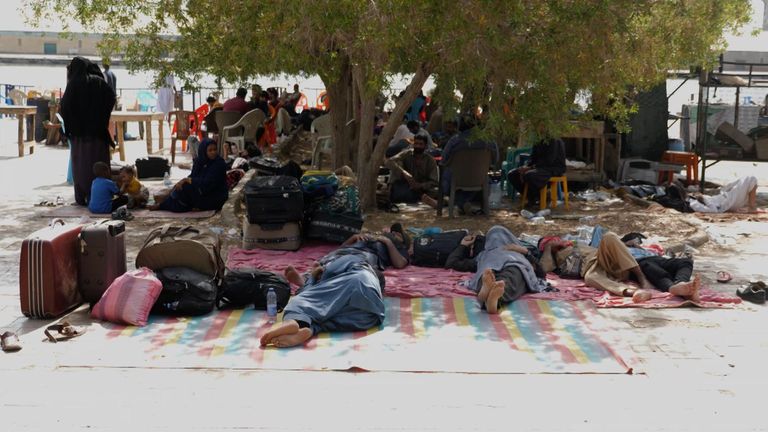 People waiting to be evacuated from Port Sudan