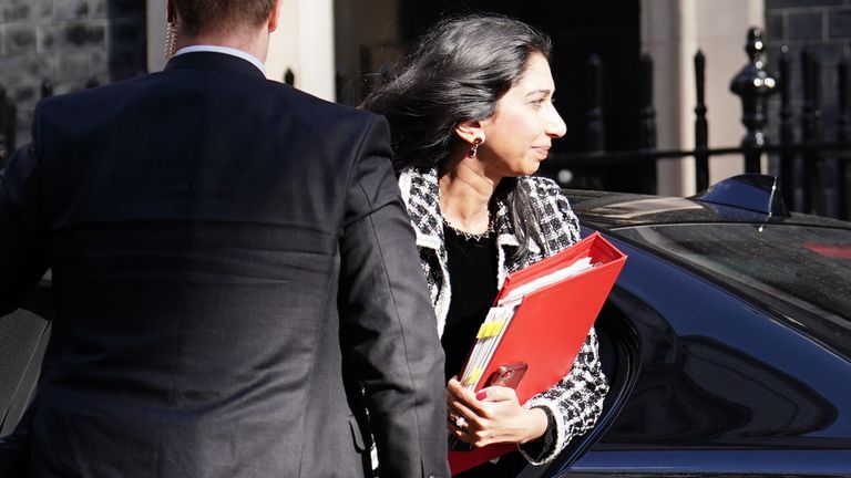 Home Secretary Suella Braverman arrives at 10 Downing Street, London, for a Cabinet meeting. Picture date: Tuesday April 18, 2023.
