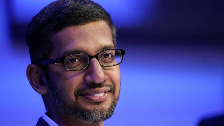 FILE PHOTO: Alphabet CEO Sundar Pichai looks on during the 50th annual meeting of the World Economic Forum (WEF) in Davos, Switzerland, January 22, 2020.REUTERS/Denis Balibouse/File Photo