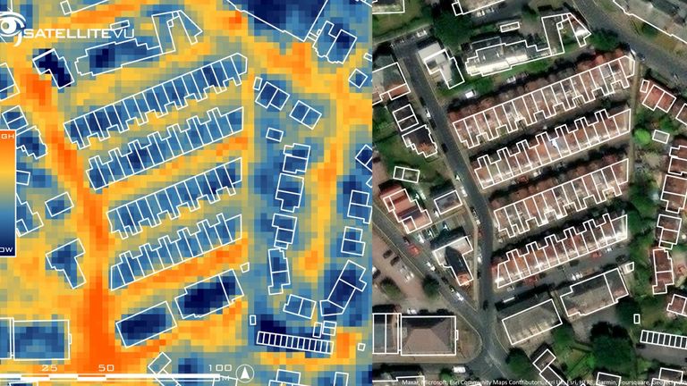 An aircraft fitted with a high-resolution thermal camera was used to identify buildings &#39;leaking&#39; heat Pic: Satellite Vu