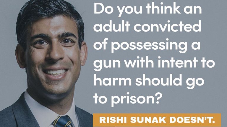 Labour Party Tweet on  Rishi Sunak&#39;s record on gun crime