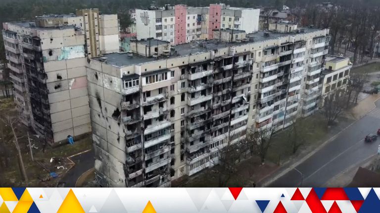 Destroyed residential building in Irpin, Ukraine
