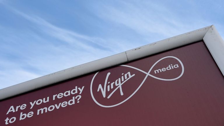 A billboard advertising Virgin media fibre broadband is seen in London, Britain