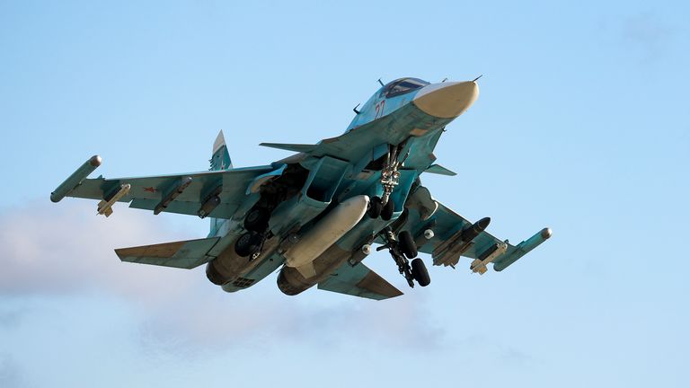 The ordnance came from a Sukhoi Su-34 fighter-bomber Pic: AP