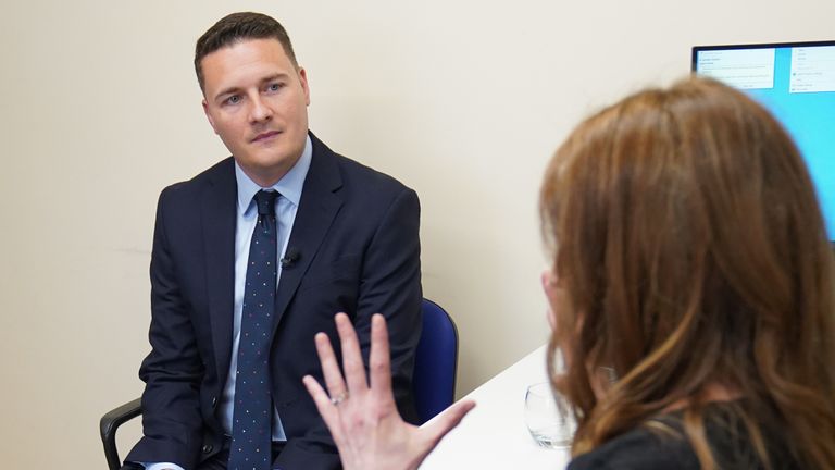 Shadow health secretary Wes Streeting, speaks with GPs, Dr Jenny Sockett and Dr Anne-Marie Spooner (left), at the Hasland Medical Center in Chesterfield, Derbyshire