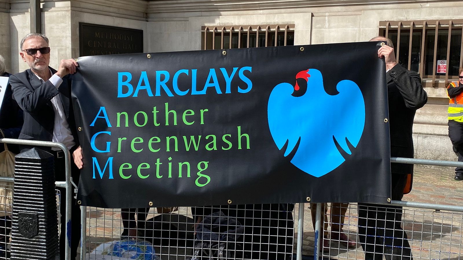 Climate protesters use Spice Girls and Shakespeare to disrupt Barclays AGM