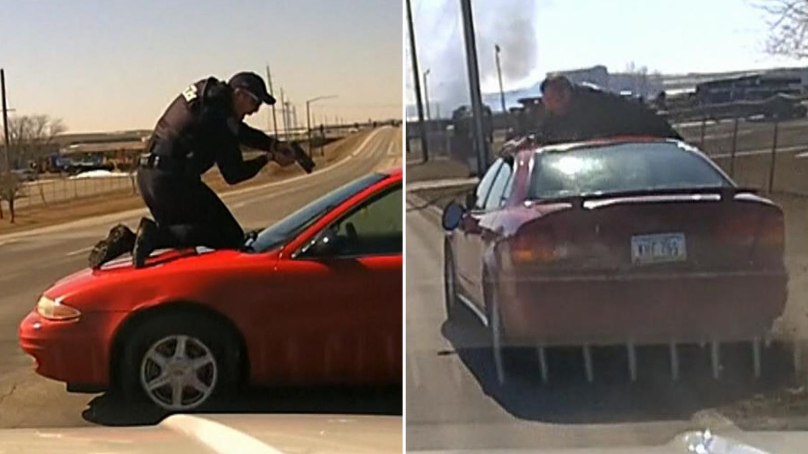 Police officer clings to roof of speeding car in Iowa chase