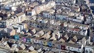 A general view from Blackpool Tower of terraced houses in Blackpool, Lancashire. Picture date: Tuesday March 16, 2021.
