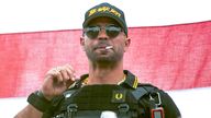 FILE - Proud Boys leader Henry "Enrique" Tarrio wears a hat that says The War Boys during a rally in Portland, Ore., Sept. 26, 2020. A jury will soon decide whether the onetime leader of the Proud Boys extremist group is guilty in one of the most serious cases brought in the Jan. 6 attack on the U.S. Capitol. (AP Photo/Allison Dinner, File)