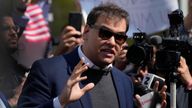George Santos speaks to reporters outside a courthouse in New York on Wednesday. Pic: AP