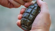 Grenade F-1 in male hands close-up