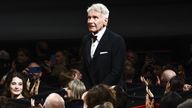 Harrison Ford delivers a speech before being awarded with an honorary Palme d&#39;Or Award at Cannes Film Festival