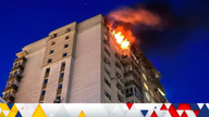 A fire at a tower block in Kyiv, Ukraine, following an air strike. Pic: Telegrapm/ KMVA (Kyiv City Military Administration)