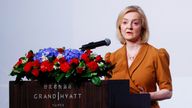 Former British Prime Minister Liz Truss makes a speech at an event in Taipei, Taiwan May 17, 2023. REUTERS/Ann Wang