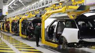 The production line at Jaguar Land Rover&#39;s factory in Solihull