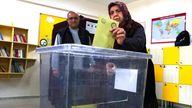 A vote being cast in Ankara, Turkey, during the country&#39;s presidential election run-off on 28 May