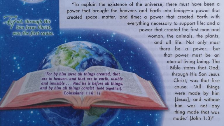 An excerpt of an ACE textbook explaining the theory of creation. Pic: Dr Jenna Scaramanga