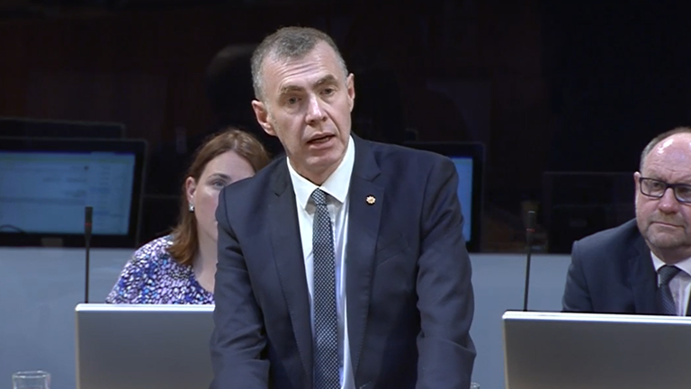 Adam Price in his final contribution to First Minister&#39;s Questions as Plaid Cymru leader. Pic: Senedd.TV Pic date: 16/05