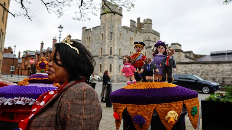 Royal-themed artworks are seen, as royal fans have picnics while waiting for a coronation concert at Windsor Castle, in Windsor, Britain May 7, 2023. REUTERS/Clodagh Kilcoyne
