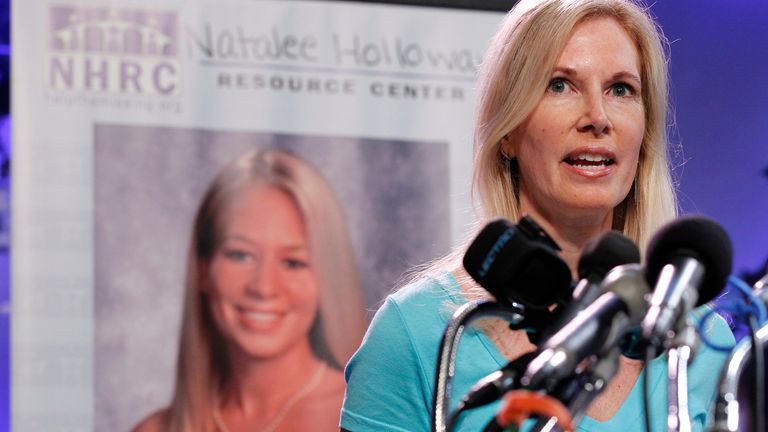 Beth Holloway, mother of Natalee Holloway, speaks during the opening of the Natalee Holloway Resource Center (NHRC) at the National Museum of Crime & Punishment in Washington, Tuesday, June 8, 2010. Holloway&#39;s daughter disappeared in Aruba in 2005, and today launched a resource center named for Natalee to assist the families of missing persons. (AP Photo/Pablo Martinez Monsivais)