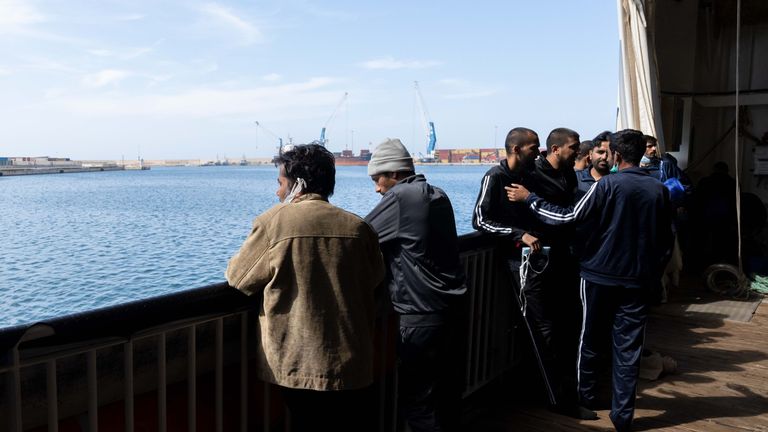 Sky News joins migrant rescue Geo Barents Italy, Bari 
