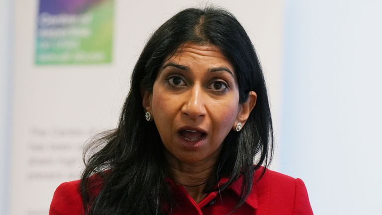 Home Secretary Suella Braverman meeting staff during her visit to Barnardo&#39;s head office in London. Picture date: Monday May 22, 2023. PA Photo. See PA story POLITICS Braverman. Photo credit should read: Yui Mok/PA Wire 