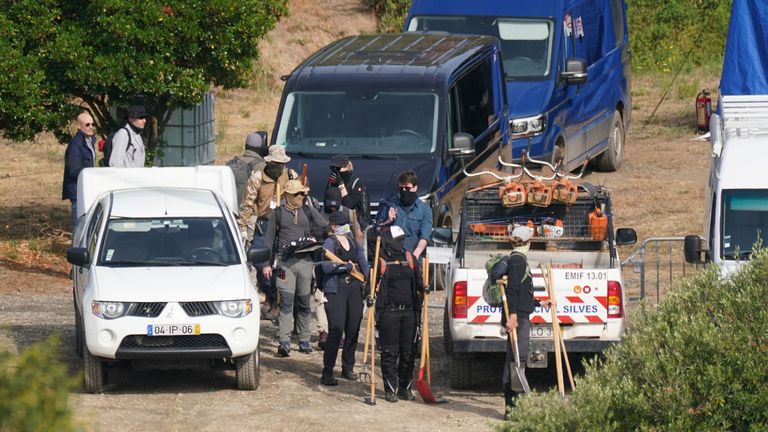 Personnel at Barragem do Arade reservoir, in the Algave, Portugal, as searches begin as part of the investigation into the disappearance of Madeleine McCann. The area is around 50km from Praia da Luz where Madeleine went missing in 2007. Picture date: Tuesday May 23, 2023.