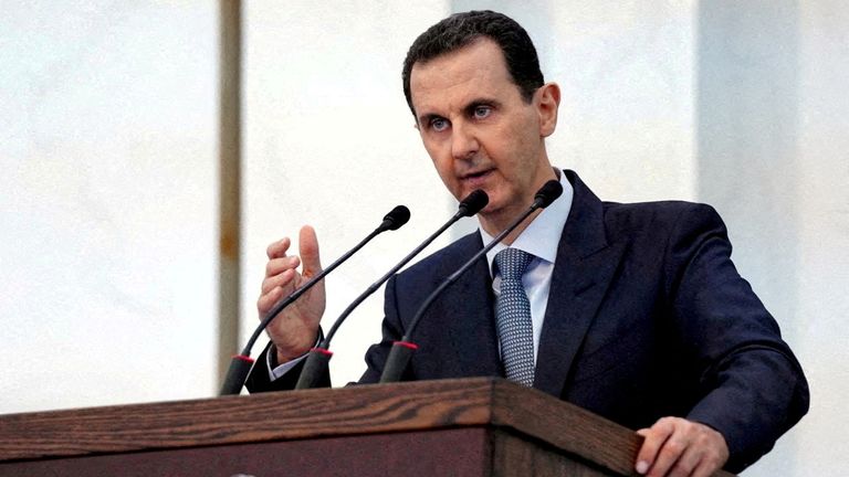 Syrian President Bashar al Assad addresses new members of parliament in Damascus, Syria