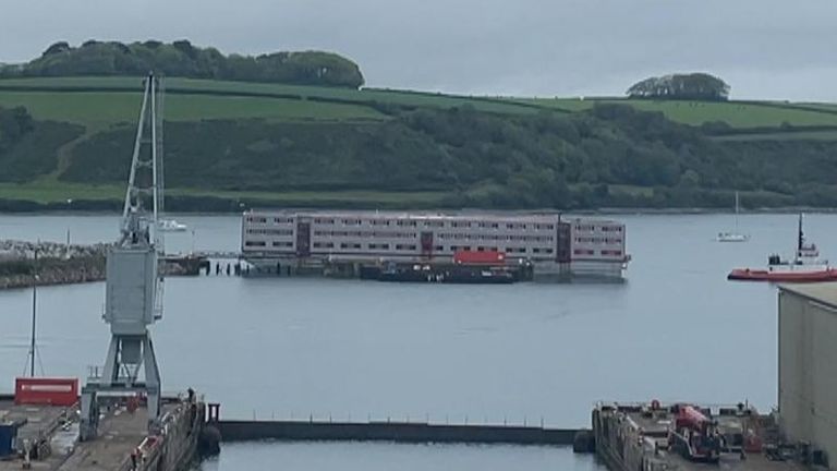 Bibby Stockholm accommodation barge arrives in Falmouth