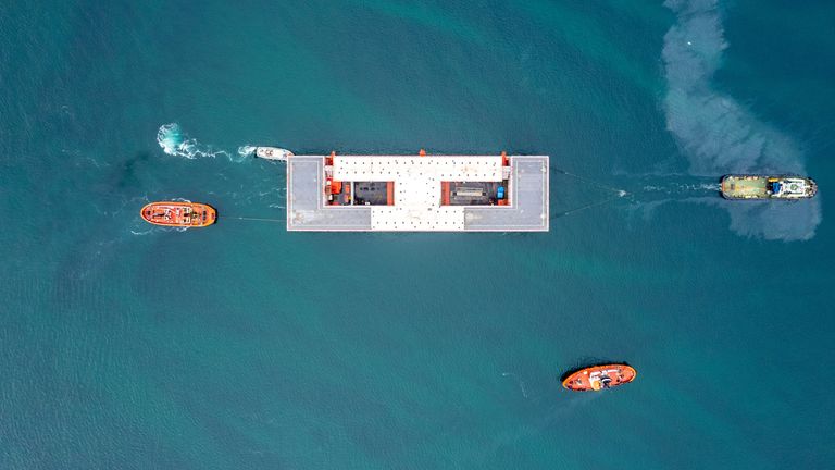 The Bibby Stockholm accommodation barge arrives into Falmouth, Cornwall, to undergo inspection. The 222-bedroom, three-storey vessel, will house around 500 migrants when it is in position in Portland Port, despite the concerns of Conservative council and police chiefs. Picture date: Tuesday May 9, 2023.