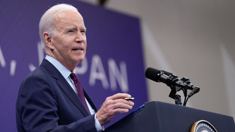 President Joe Biden speaks during a news conference in Hiroshima, Japan on Sunday, May 21, 2023, following the G7 summit.  (AP Photo/Susan Walsh)